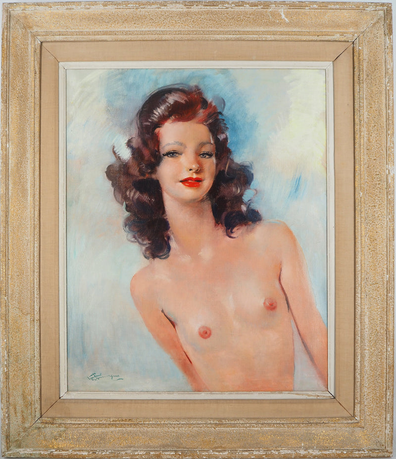 Jean-Gabriel DOMERGUE: Brunette with blouse and black ribbon, Signed pastel drawing