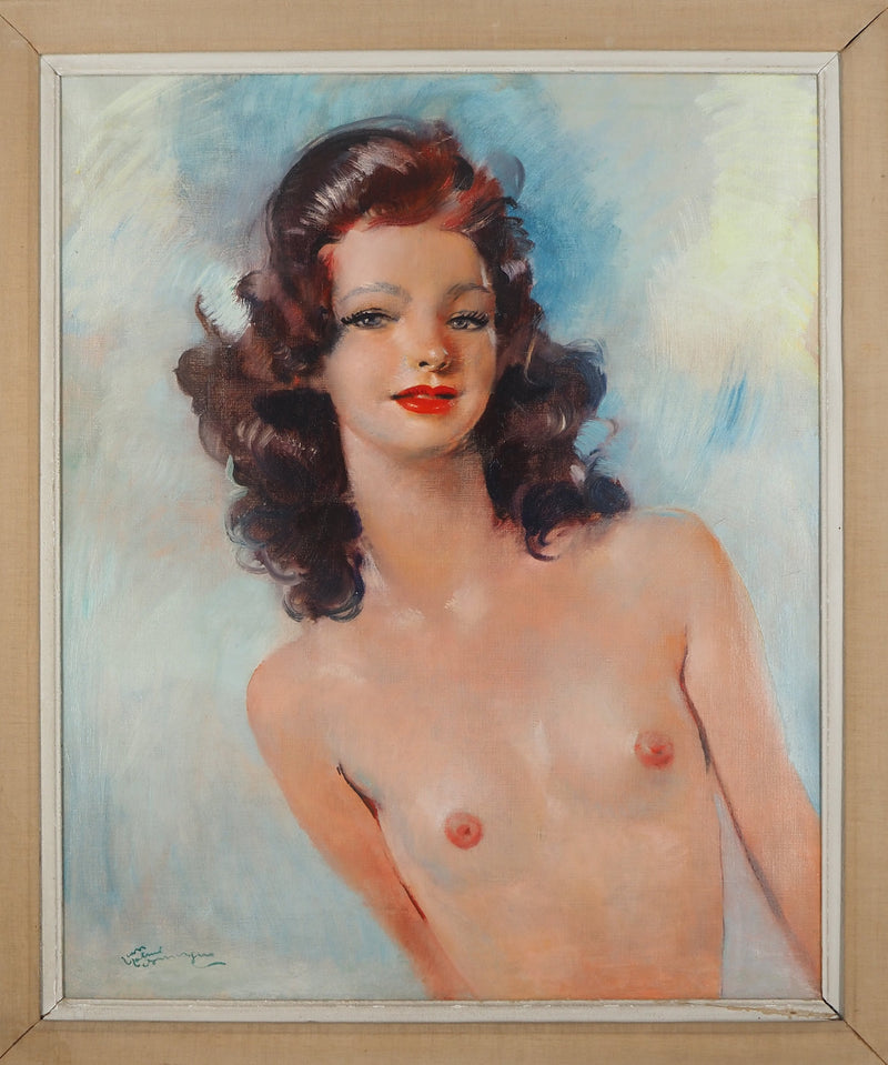 Jean-Gabriel DOMERGUE: Brunette with blouse and black ribbon, Signed pastel drawing
