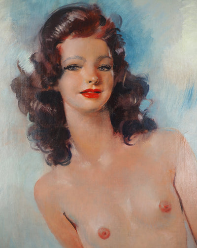 Jean-Gabriel DOMERGUE: Brunette with blouse and black ribbon, Signed pastel drawing