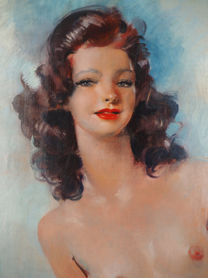 Jean-Gabriel DOMERGUE: Brunette with blouse and black ribbon, Signed pastel drawing