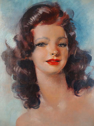 Jean-Gabriel DOMERGUE: Brunette with blouse and black ribbon, Signed pastel drawing