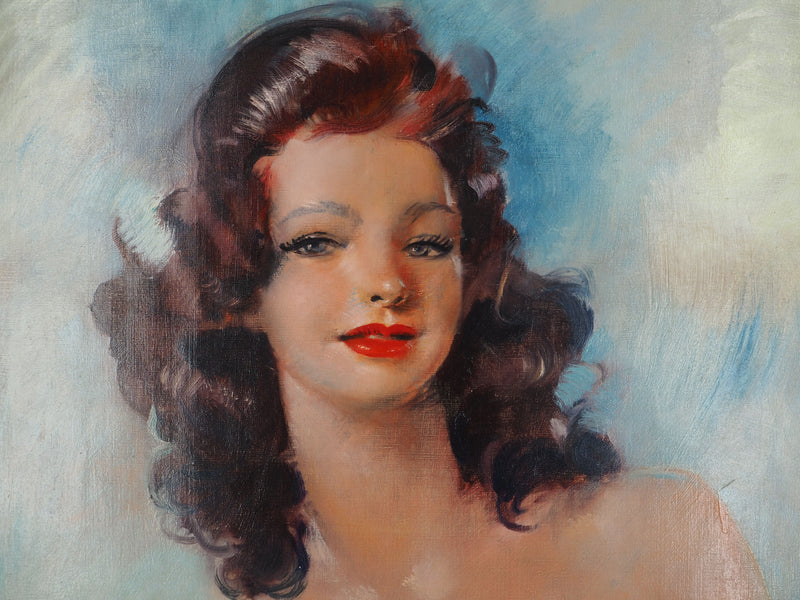 Jean-Gabriel DOMERGUE: Brunette with blouse and black ribbon, Signed pastel drawing