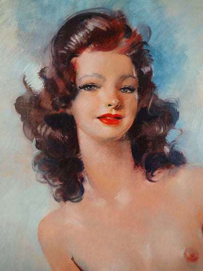 Jean-Gabriel DOMERGUE: Brunette with blouse and black ribbon, Signed pastel drawing