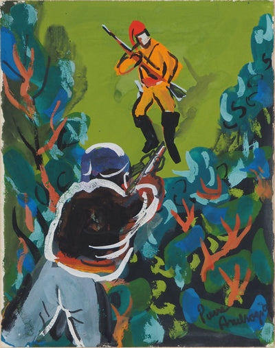 Pierre AMBROGIANI : Les soldats, Gouache originale (vue générale) - Crédit photo : Galerie Art.Paris