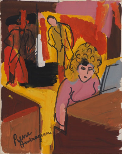 Pierre AMBROGIANI : Femme jouant du piano, Gouache originale (vue générale) - Crédit photo : Galerie Art.Paris