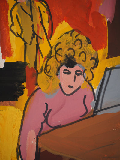 Pierre AMBROGIANI : Femme jouant du piano, Gouache originale (photo de détail 4) - Crédit photo : Galerie Art.Paris