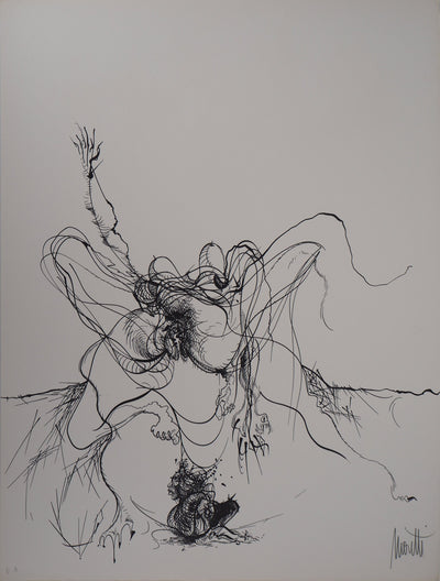Raymond MORETTI : La chute, Lithographie originale (vue générale) - Crédit photo : Galerie Art.Paris