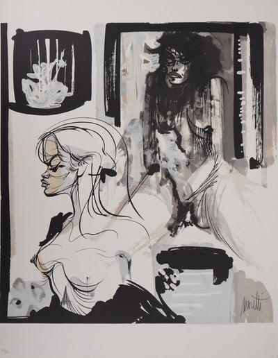 Raymond MORETTI : Les amants, Lithographie originale (vue générale) - Crédit photo : Galerie Art.Paris