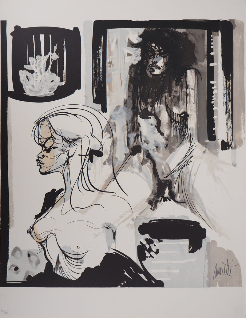 Raymond MORETTI : Les amants, Lithographie originale (vue générale) - Crédit photo : Galerie Art.Paris