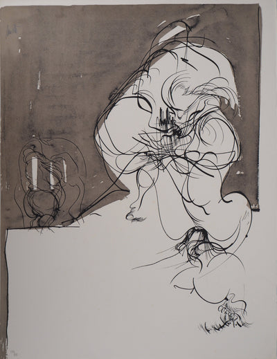 Raymond MORETTI : Jeune femme recroquevillée, Lithographie originale (vue générale) - Crédit photo : Galerie Art.Paris