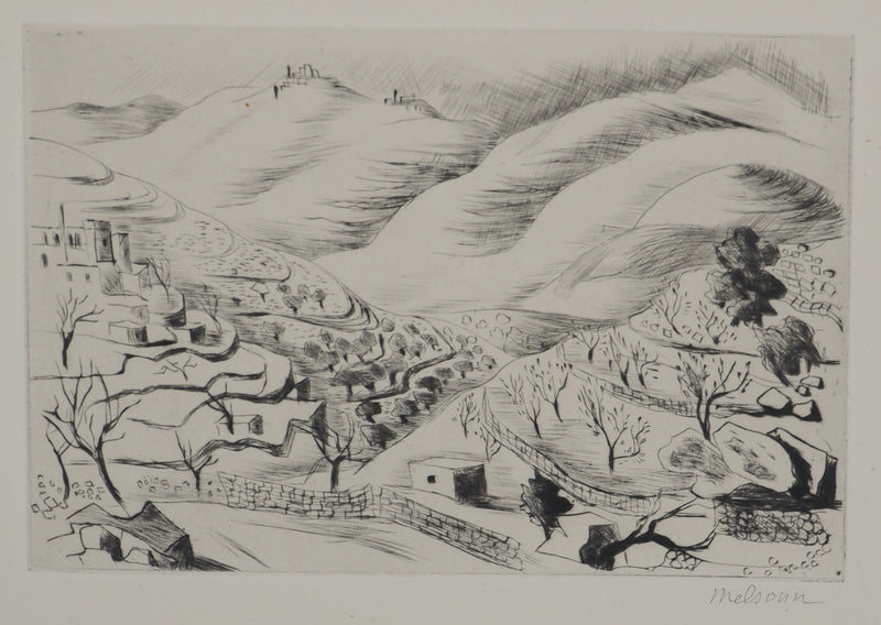 Madeleine MELSONN : Désert de Saint-Jean Baptiste, Gravure originale (vue générale) - Crédit photo : Galerie Art.Paris