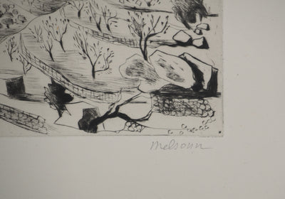 Madeleine MELSONN : Désert de Saint-Jean Baptiste, Gravure originale (photo de détail 2) - Crédit photo : Galerie Art.Paris