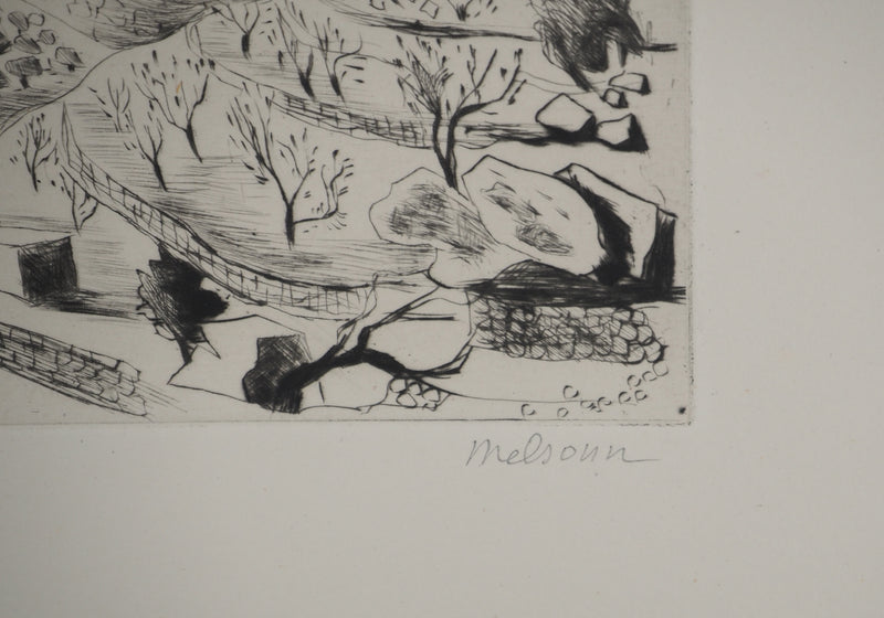 Madeleine MELSONN : Désert de Saint-Jean Baptiste, Gravure originale (photo de détail 2) - Crédit photo : Galerie Art.Paris