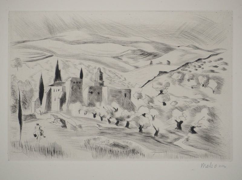 Madeleine MELSONN : Couvent grec, Gravure originale (vue générale) - Crédit photo : Galerie Art.Paris