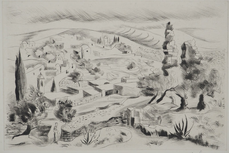 Madeleine MELSONN : Béthanie et route de Jéricho, Gravure originale (vue générale) - Crédit photo : Galerie Art.Paris