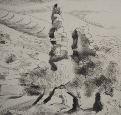 Madeleine MELSONN : Béthanie et route de Jéricho, Gravure originale (photo de détail 5) - Crédit photo : Galerie Art.Paris