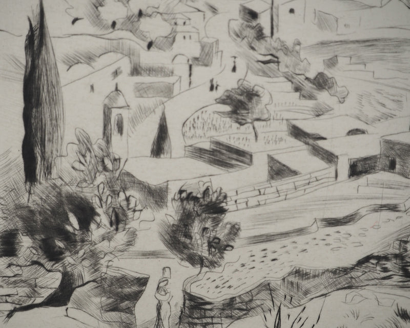 Madeleine MELSONN : Béthanie et route de Jéricho, Gravure originale (photo de détail 6) - Crédit photo : Galerie Art.Paris