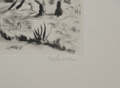 Madeleine MELSONN : Béthanie et route de Jéricho, Gravure originale (photo de détail 2) - Crédit photo : Galerie Art.Paris