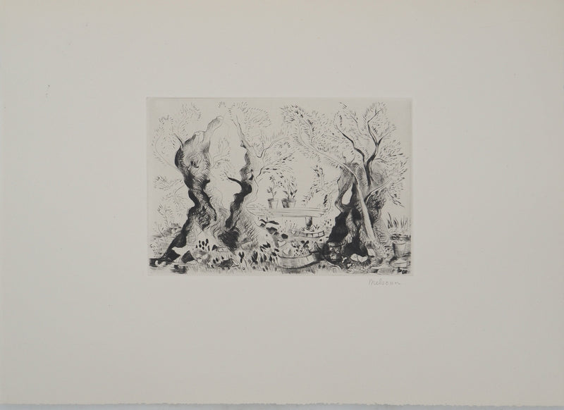Madeleine MELSONN : Oliviers du Jardin de Gethsémani, Gravure originale (photo de détail 3) - Crédit photo : Galerie Art.Paris