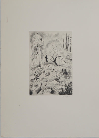 Madeleine MELSONN : Cimetière arabe, Gravure originale (photo de détail 3) - Crédit photo : Galerie Art.Paris
