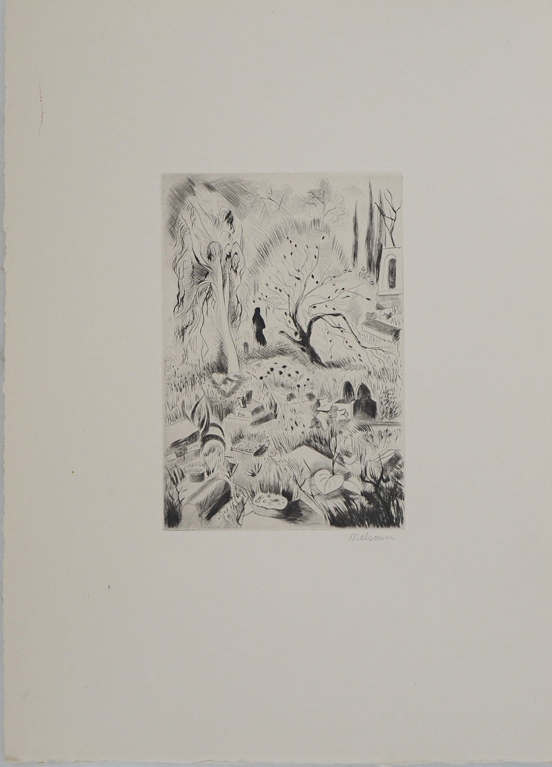 Madeleine MELSONN : Cimetière arabe, Gravure originale (photo de détail 3) - Crédit photo : Galerie Art.Paris