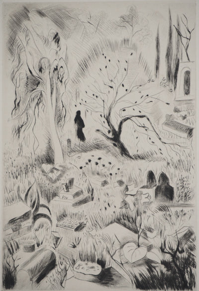 Madeleine MELSONN : Cimetière arabe, Gravure originale (vue générale) - Crédit photo : Galerie Art.Paris
