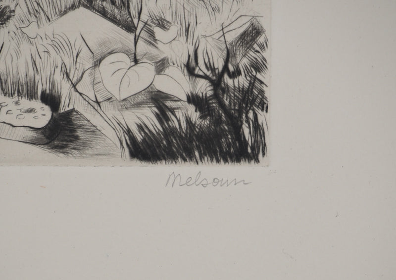 Madeleine MELSONN : Cimetière arabe, Gravure originale (photo de détail 2) - Crédit photo : Galerie Art.Paris