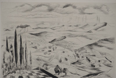 Madeleine MELSONN : Désert de Juda et la Mer Morte, Gravure originale (vue générale) - Crédit photo : Galerie Art.Paris