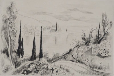 Madeleine MELSONN : Lac de Tibériade le matin, Gravure originale (vue générale) - Crédit photo : Galerie Art.Paris