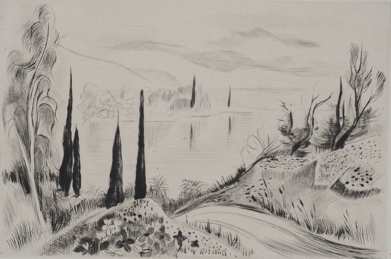 Madeleine MELSONN : Lac de Tibériade le matin, Gravure originale (vue générale) - Crédit photo : Galerie Art.Paris
