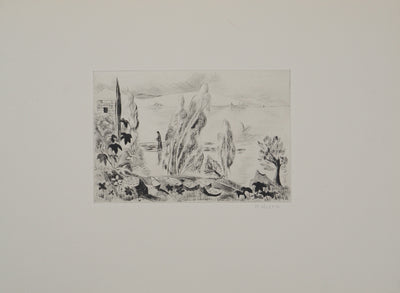 Madeleine MELSONN : Lac de Tibériade vers Capharnaüm, Gravure originale (photo de détail 3) - Crédit photo : Galerie Art.Paris
