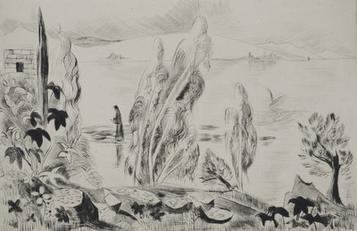 Madeleine MELSONN : Lac de Tibériade vers Capharnaüm, Gravure originale (vue générale) - Crédit photo : Galerie Art.Paris