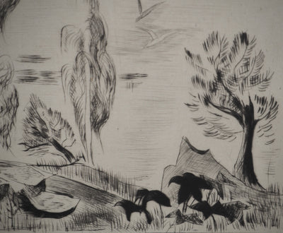 Madeleine MELSONN : Lac de Tibériade vers Capharnaüm, Gravure originale (photo de détail 7) - Crédit photo : Galerie Art.Paris