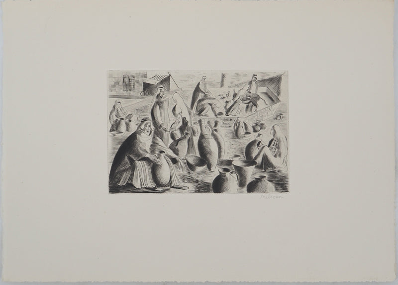 Madeleine MELSONN : Les potiers, Gravure originale (photo de détail 3) - Crédit photo : Galerie Art.Paris