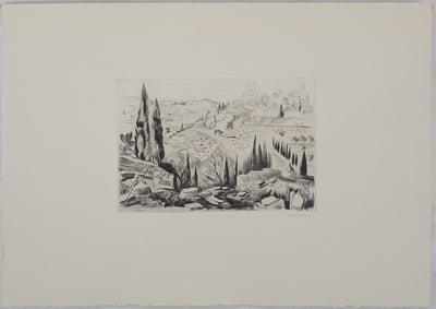 Madeleine MELSONN : Cimetière juif dans la vallée de Josaphat, Gravure originale (photo de détail 3) - Crédit photo : Galerie Art.Paris