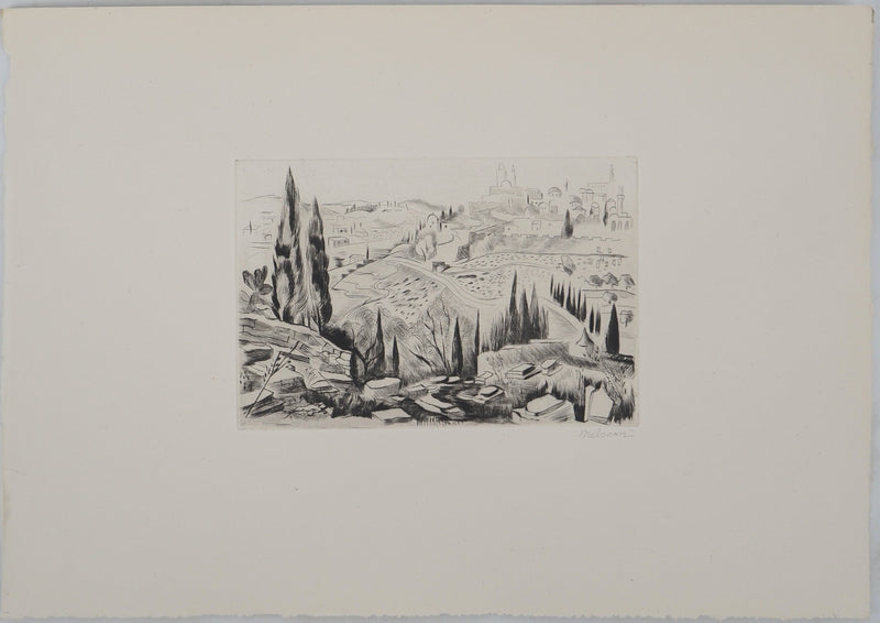Madeleine MELSONN : Cimetière juif dans la vallée de Josaphat, Gravure originale (photo de détail 3) - Crédit photo : Galerie Art.Paris
