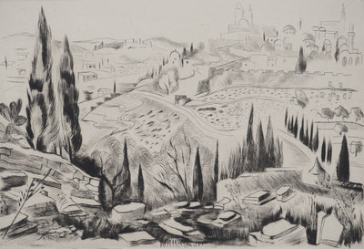 Madeleine MELSONN : Cimetière juif dans la vallée de Josaphat, Gravure originale (vue générale) - Crédit photo : Galerie Art.Paris