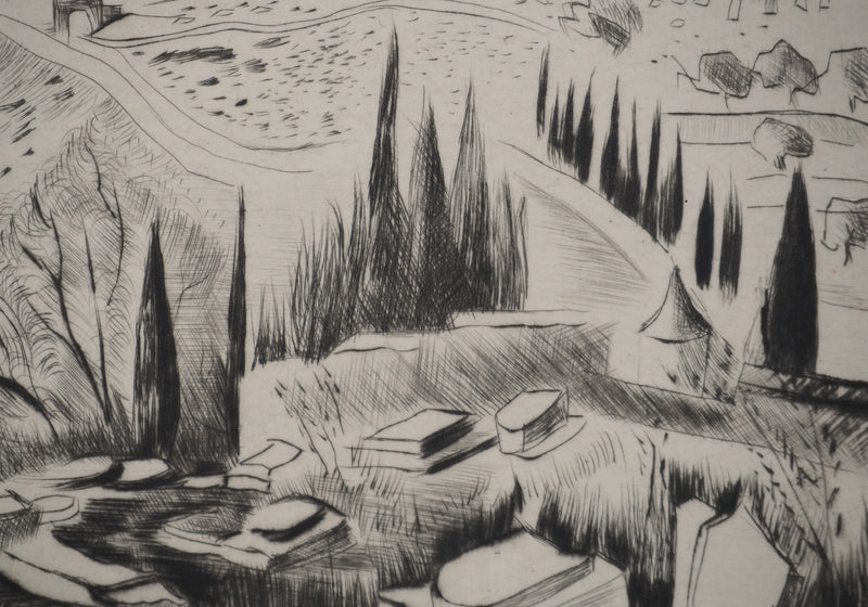 Madeleine MELSONN : Cimetière juif dans la vallée de Josaphat, Gravure originale (photo de détail 5) - Crédit photo : Galerie Art.Paris
