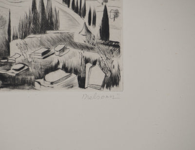 Madeleine MELSONN : Cimetière juif dans la vallée de Josaphat, Gravure originale (photo de détail 2) - Crédit photo : Galerie Art.Paris
