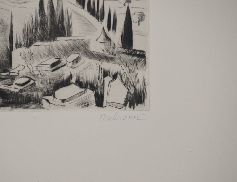 Madeleine MELSONN : Cimetière juif dans la vallée de Josaphat, Gravure originale (photo de détail 2) - Crédit photo : Galerie Art.Paris