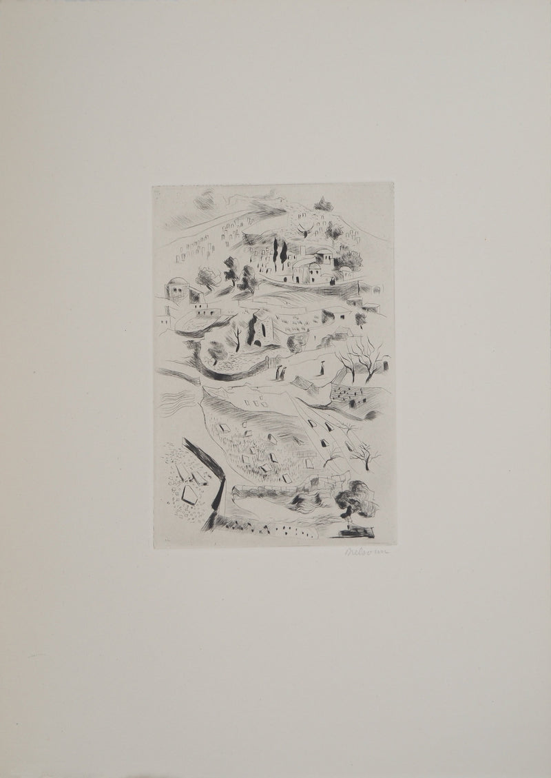 Madeleine MELSONN : Tombes juives à Siloé, Gravure originale (photo de détail 3) - Crédit photo : Galerie Art.Paris