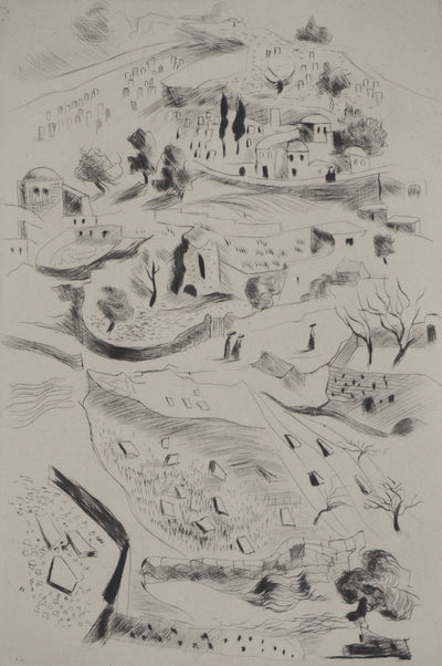 Madeleine MELSONN : Tombes juives à Siloé, Gravure originale (vue générale) - Crédit photo : Galerie Art.Paris