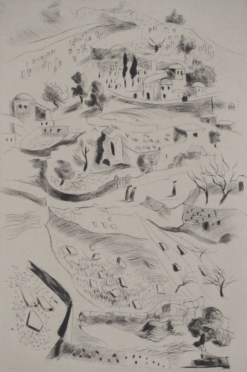 Madeleine MELSONN : Tombes juives à Siloé, Gravure originale (vue générale) - Crédit photo : Galerie Art.Paris