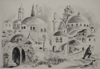 Madeleine MELSONN : Vieux quartier juif de Jérusalem, Gravure originale (vue générale) - Crédit photo : Galerie Art.Paris