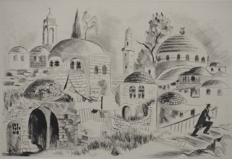 Madeleine MELSONN : Vieux quartier juif de Jérusalem, Gravure originale (vue générale) - Crédit photo : Galerie Art.Paris