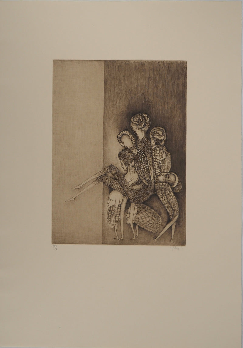 Fred DEUX : Les passagers, Gravure originale (vue générale) - Crédit photo : Galerie Art.Paris