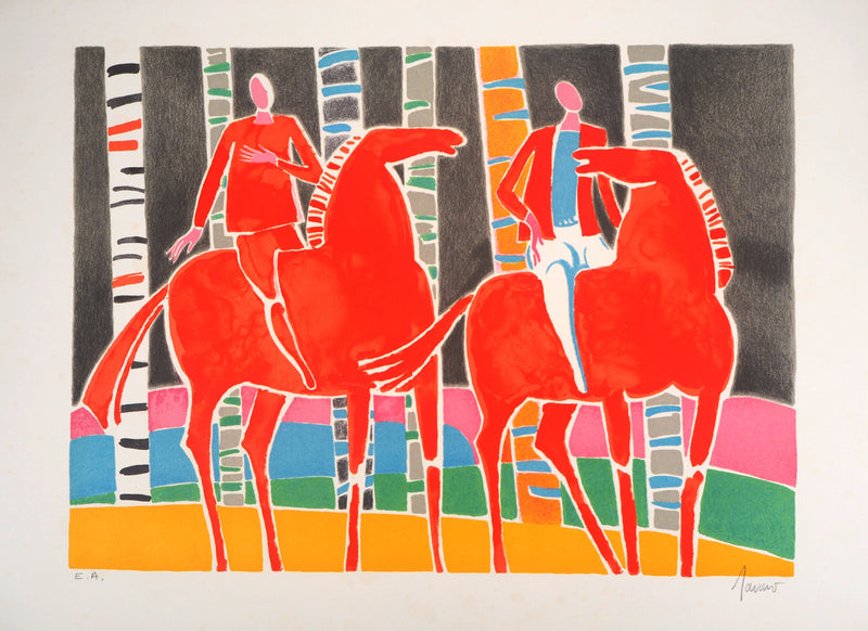 Albert ZAVARO : Les cavaliers rouges, Lithographie originale (vue générale) - Crédit photo : Galerie Art.Paris