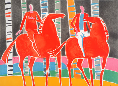 Albert ZAVARO : Les cavaliers rouges, Lithographie originale (photo de détail 3) - Crédit photo : Galerie Art.Paris