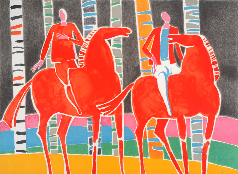 Albert ZAVARO : Les cavaliers rouges, Lithographie originale (photo de détail 3) - Crédit photo : Galerie Art.Paris