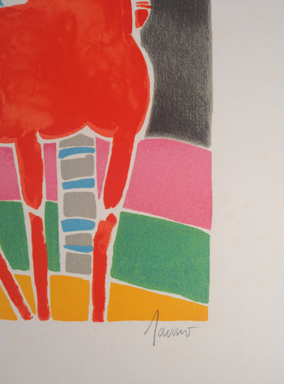 Albert ZAVARO : Les cavaliers rouges, Lithographie originale (photo de détail 2) - Crédit photo : Galerie Art.Paris